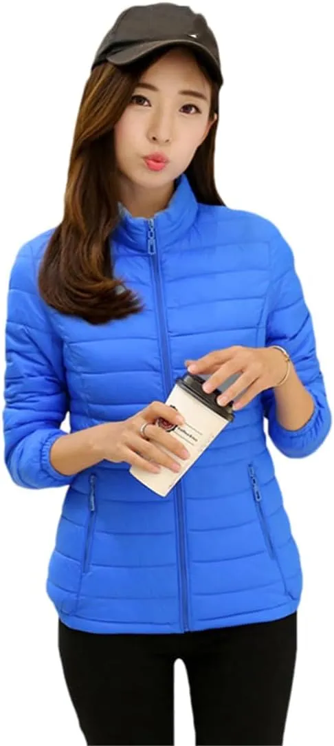 Adhdyuud Women Warm Cotton Down Coat Winter Solid Slim Short Parkas Padded Zipper Pockets Jacket Plus