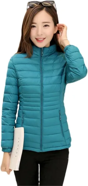 Adhdyuud Women Warm Cotton Down Coat Winter Solid Slim Short Parkas Padded Zipper Pockets Jacket Plus