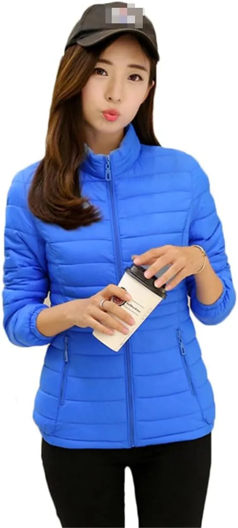 Adhdyuud Women Warm Cotton Down Coat Winter Solid Slim Short Parkas Padded Zipper Pockets Jacket Plus