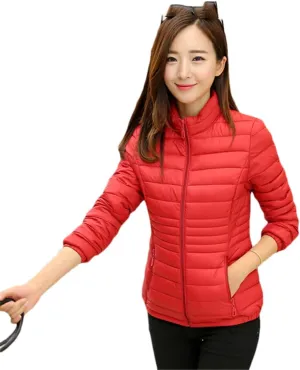 Adhdyuud Women Warm Cotton Down Coat Winter Solid Slim Short Parkas Padded Zipper Pockets Jacket Plus