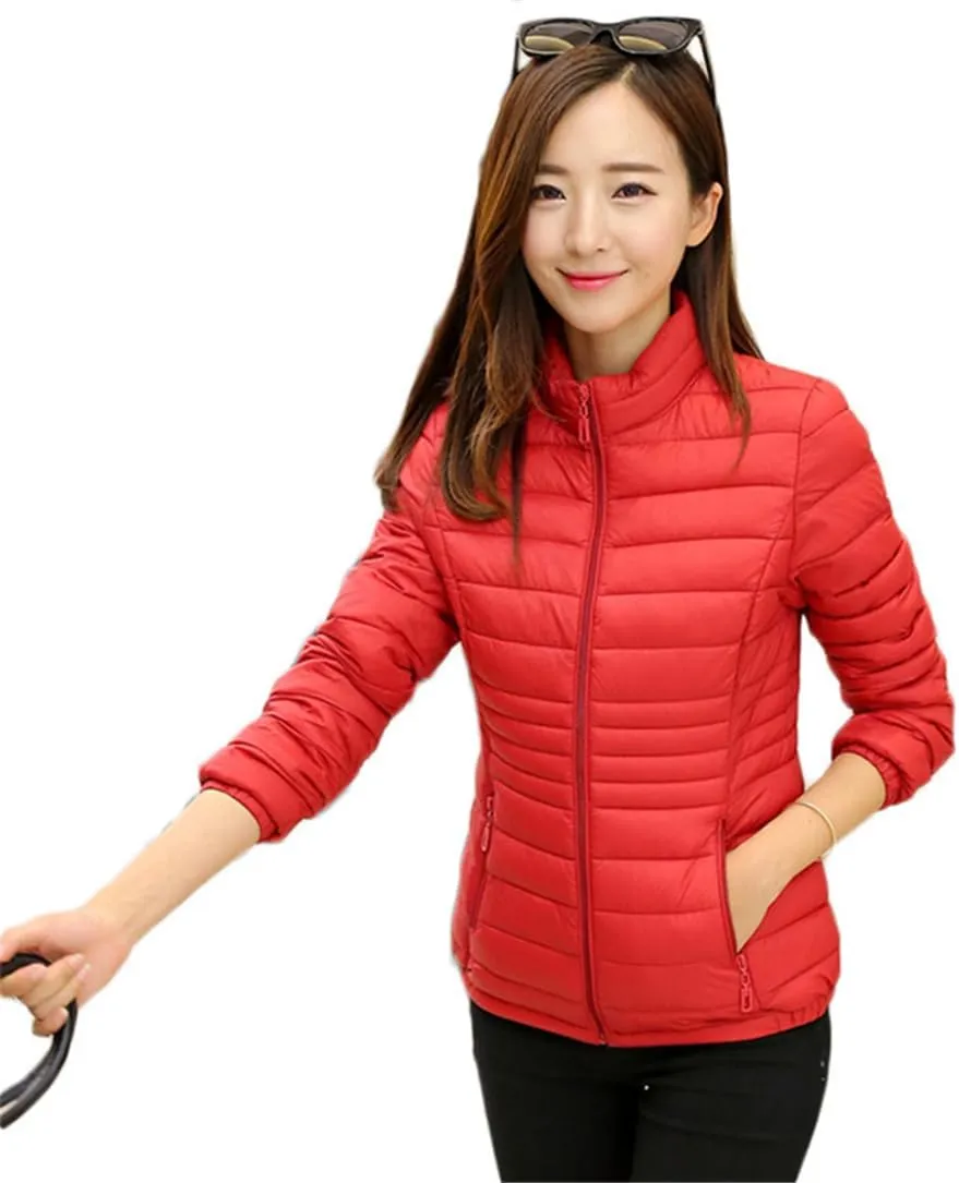 Adhdyuud Women Warm Cotton Down Coat Winter Solid Slim Short Parkas Padded Zipper Pockets Jacket Plus