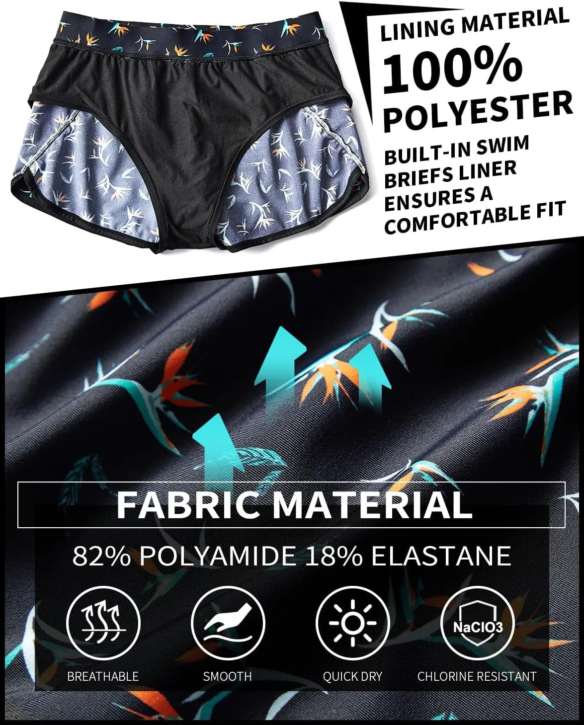 AIMPACT Mens Short Swim Trunks Quick Dry Beach Board Shorts 80s 90s Summer Vintage Swimwear with Lining Swimming Suits
