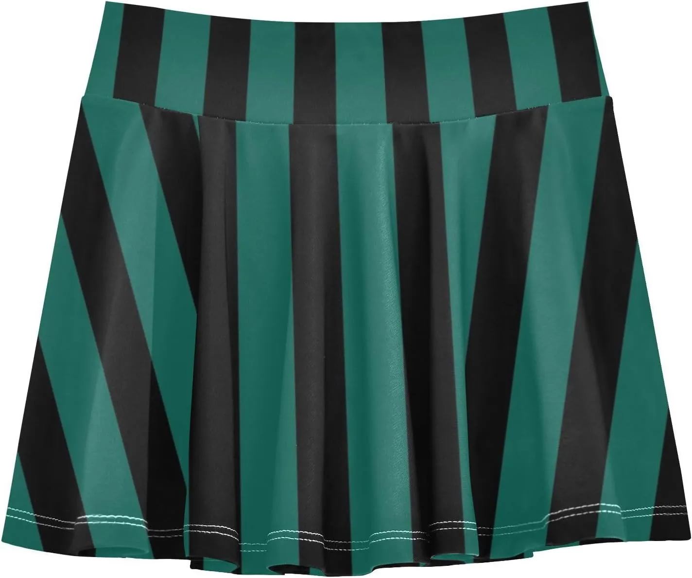 Aqua Green Black Stripes Girls Athletic Skorts Flowy Golf Tennis Skirts with Shorts & Pocket