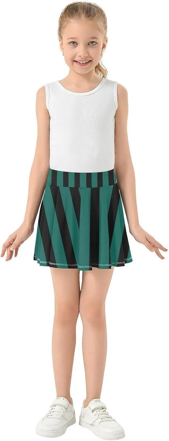Aqua Green Black Stripes Girls Athletic Skorts Flowy Golf Tennis Skirts with Shorts & Pocket