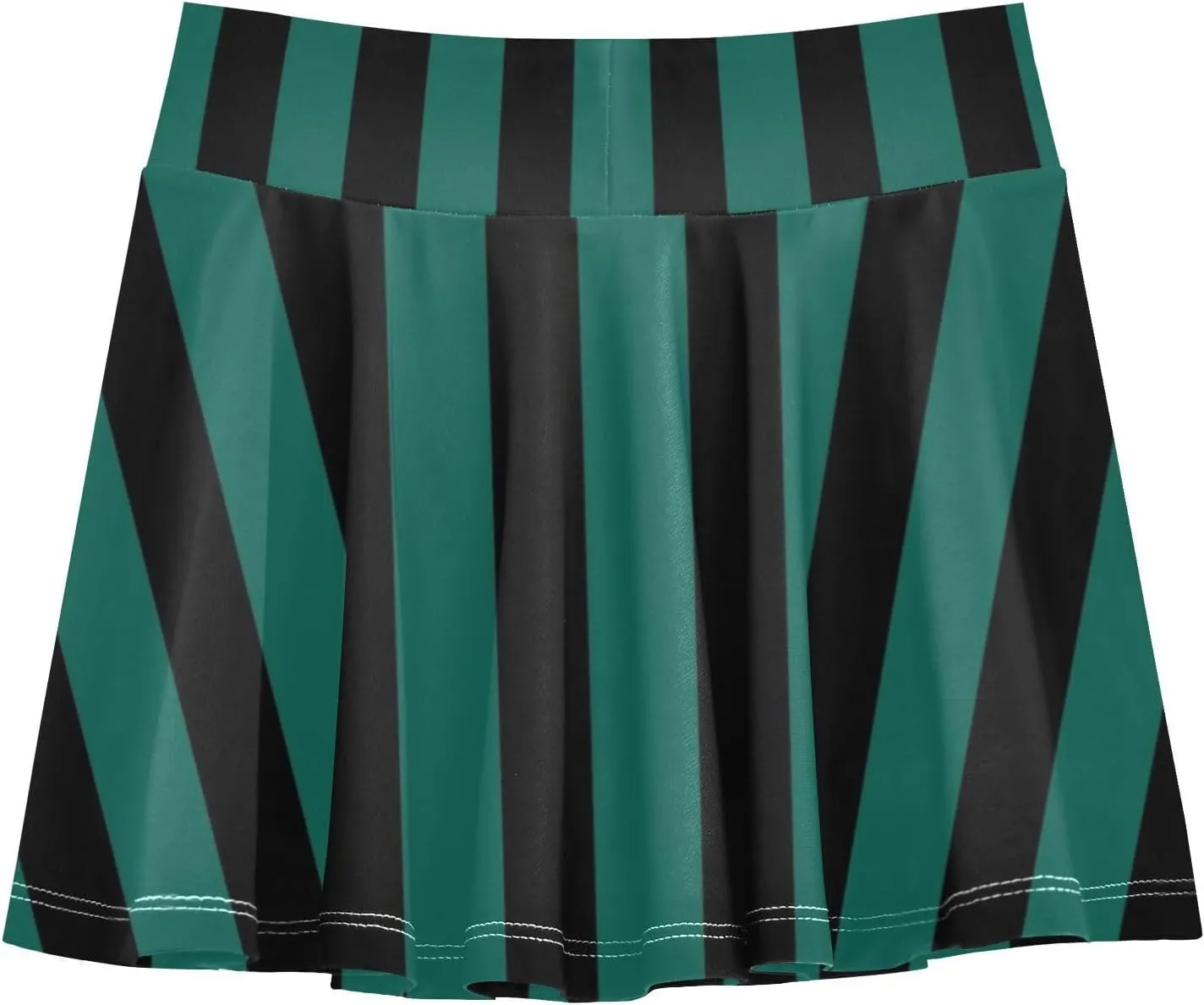 Aqua Green Black Stripes Girls Athletic Skorts Flowy Golf Tennis Skirts with Shorts & Pocket