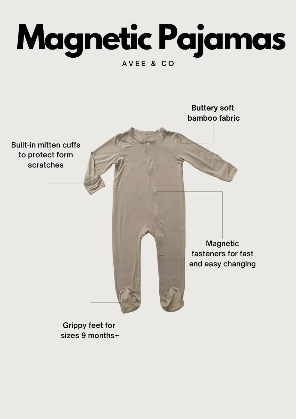 Avee & Co Footie Pajamas - Quick Magnetic Fastener Sleeper for Baby Boy and Girl (0-24 months)