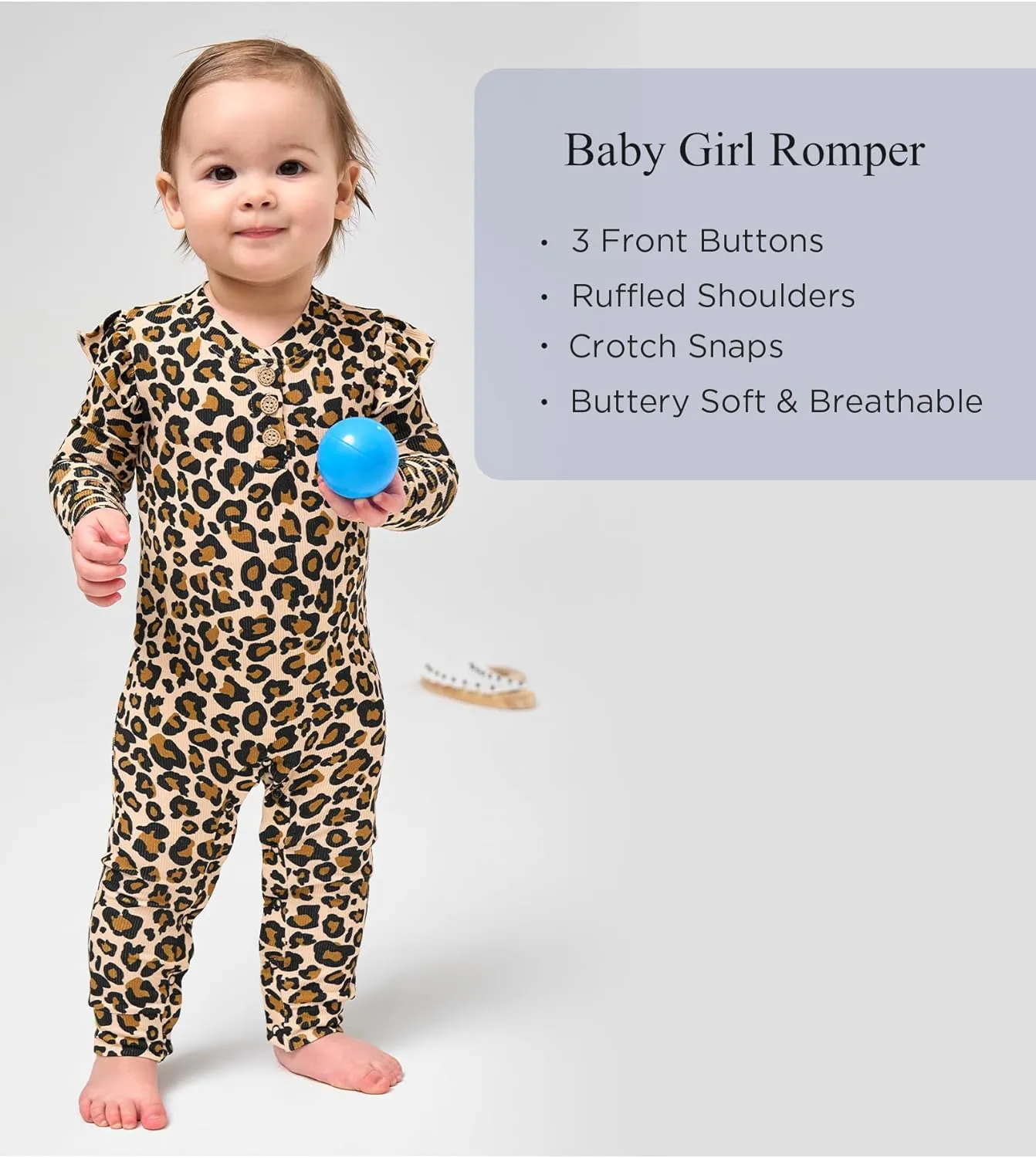 Bamboo Viscose Baby Girl Romper Ruffled Long Sleeve Crew Neck Baby Girl Jumpsuit