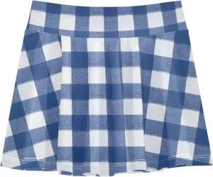 Blue & White Gingham Girls Athletic Skorts Flowy Golf Tennis Skirts with Shorts & Pocket