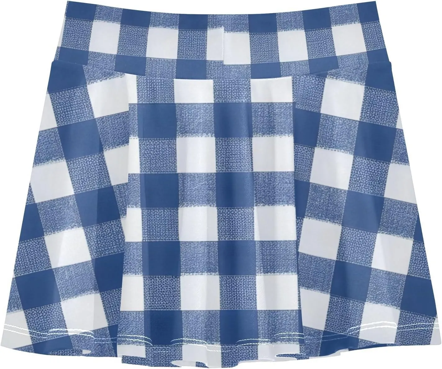 Blue & White Gingham Girls Athletic Skorts Flowy Golf Tennis Skirts with Shorts & Pocket