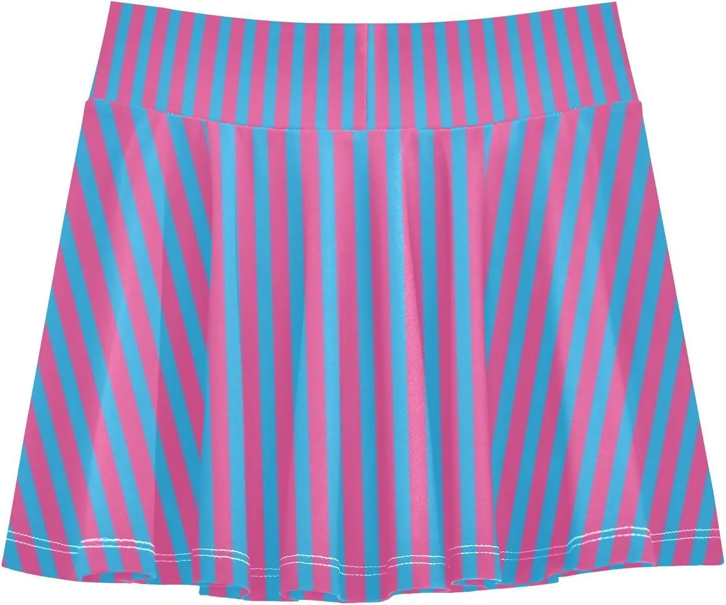 Blue Pink Stripes Girls Athletic Skorts Flowy Golf Tennis Skirts with Shorts & Pocket