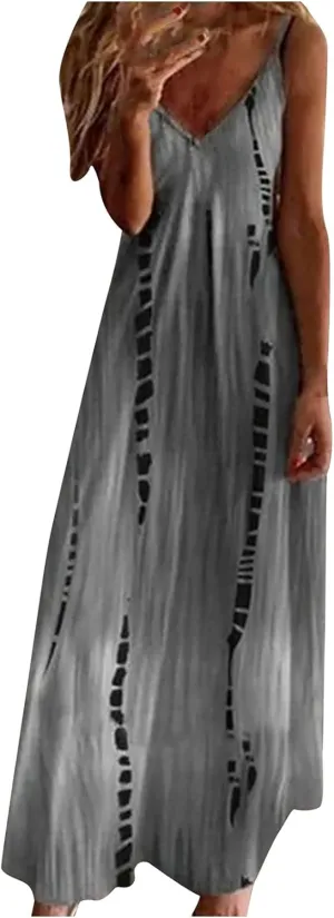 Boho Dresses for Women 2024 Casual Summer Sexy Spaghetti Strap Maxi Dress Sleeveless Beach Flowy Sundresses