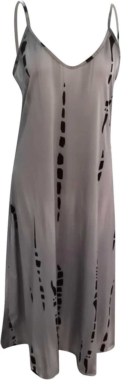 Boho Dresses for Women 2024 Casual Summer Sexy Spaghetti Strap Maxi Dress Sleeveless Beach Flowy Sundresses
