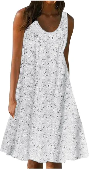 Boho Summer Dresses for Women 2025 Cute Petite Beach Dress Loose Sleeveless Sundresses Crewneck Flowy Midi Sundress