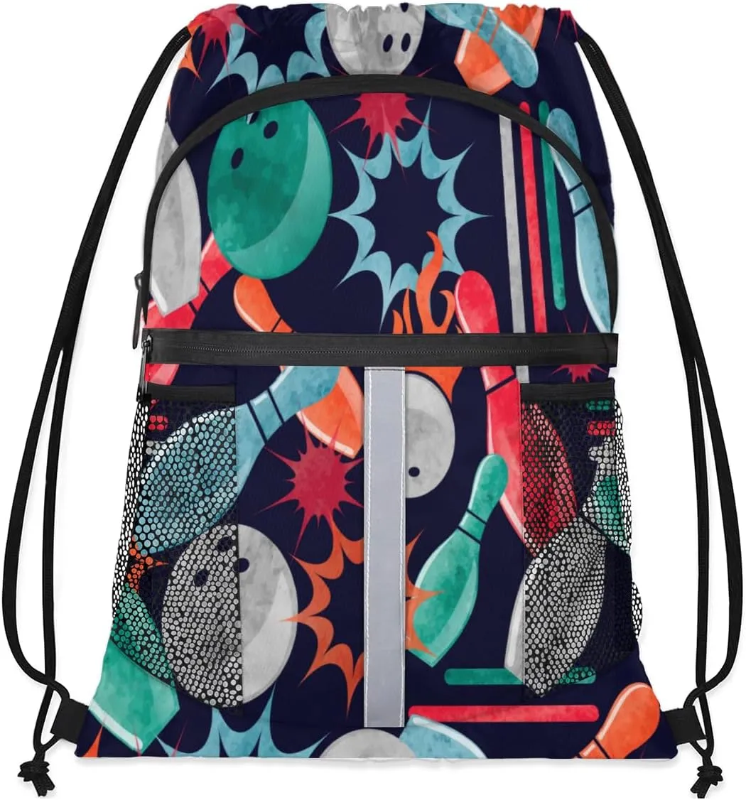 Bowling Drawstring Backpack Bags Sports Cinch Sack String Backpack Storage Bags for Men Women Gym Travel Essential Accessories