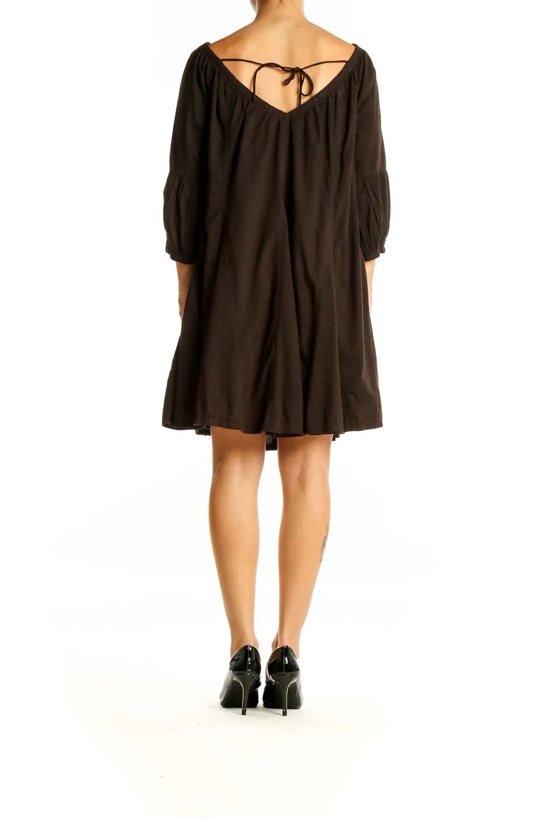 Brown Flowy Peasant Mini Dress