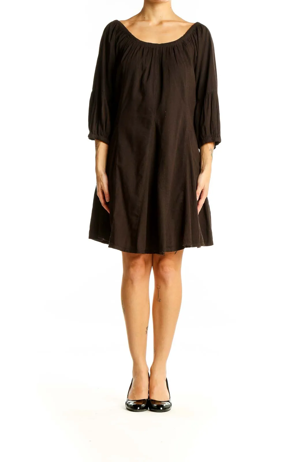 Brown Flowy Peasant Mini Dress