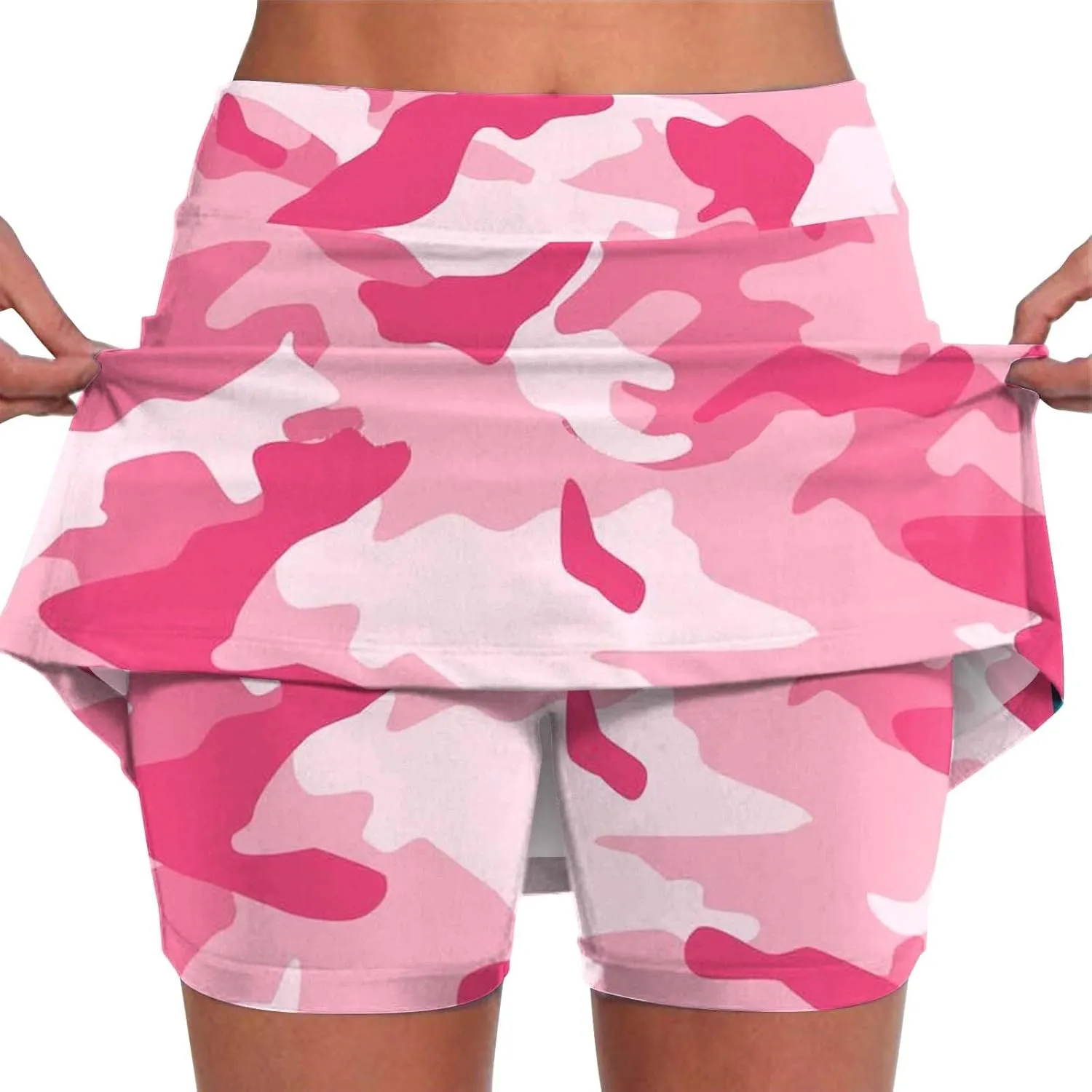 Camo Tennis Skirts for Women Plus Size Summer Athletic Workout Golf Skorts Activewear Tight Skinny Built in Leggings Shorts