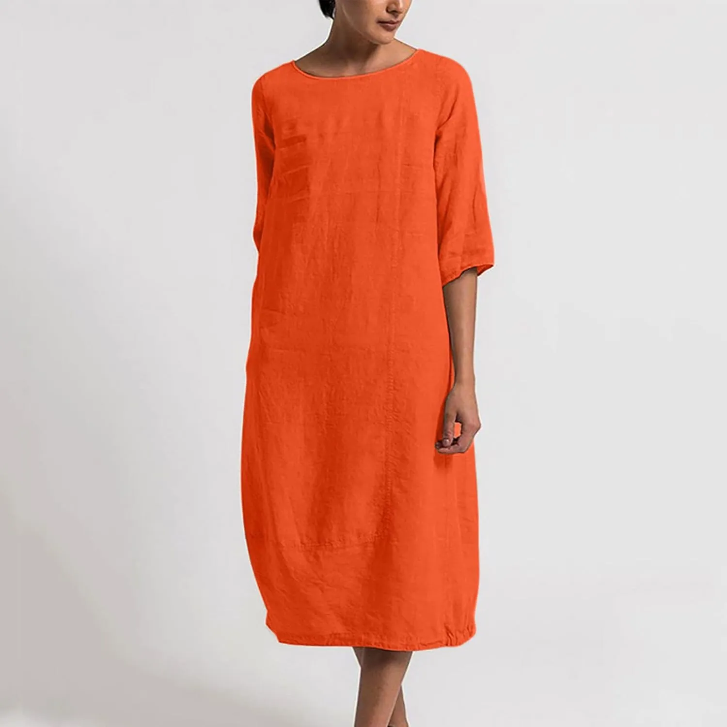 Casual Summer Dresses for Women 2024 Comfy Plus Size Cotton Linen Midi Dresses Loose Fit Half Sleeve Maxi Dresses