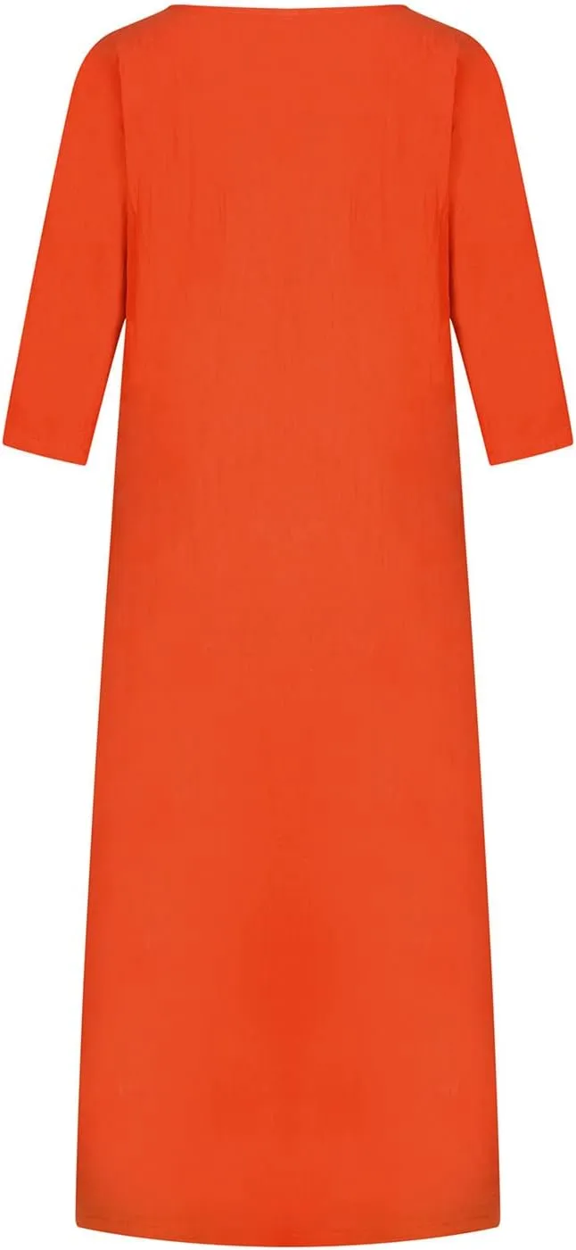 Casual Summer Dresses for Women 2024 Comfy Plus Size Cotton Linen Midi Dresses Loose Fit Half Sleeve Maxi Dresses