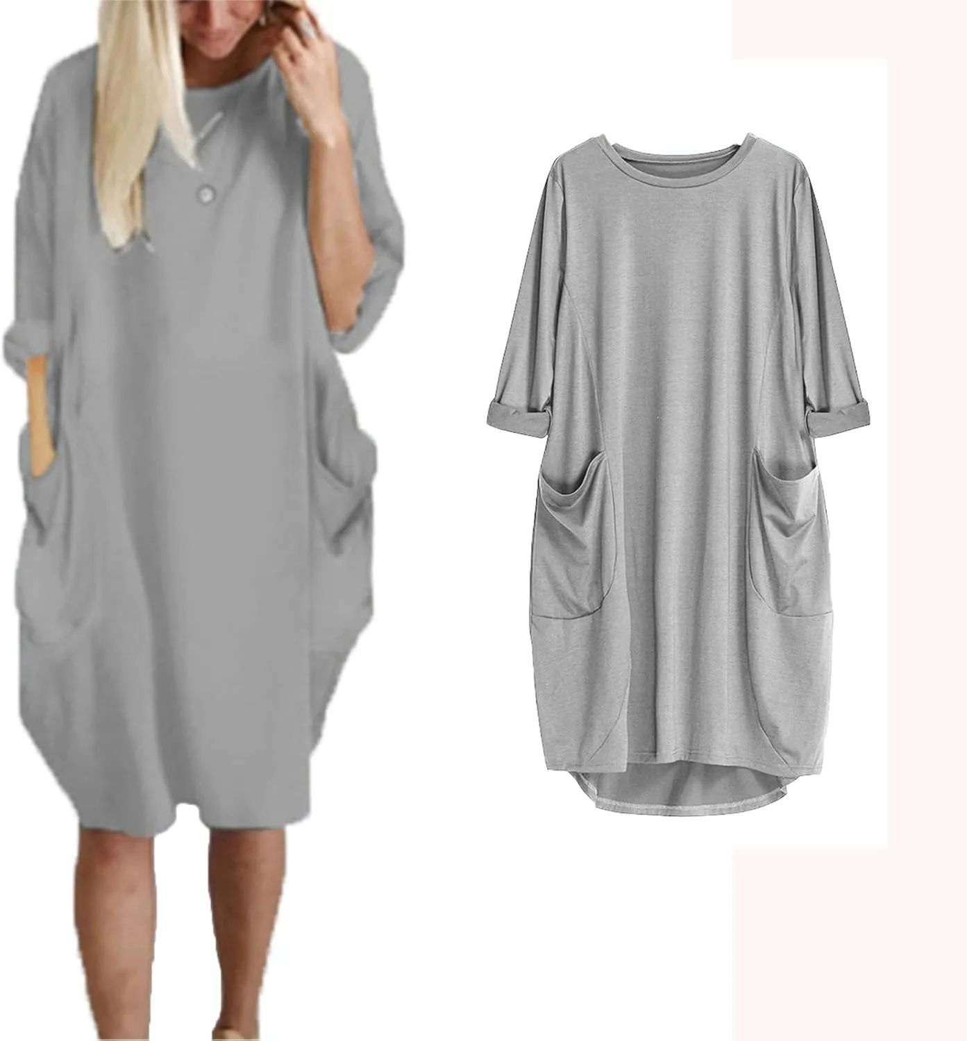 Casual Summer Dresses for Women 2024 Plus Size Loose Fit Knee Length Dresses Solid Round Neck Dresses with Pockets