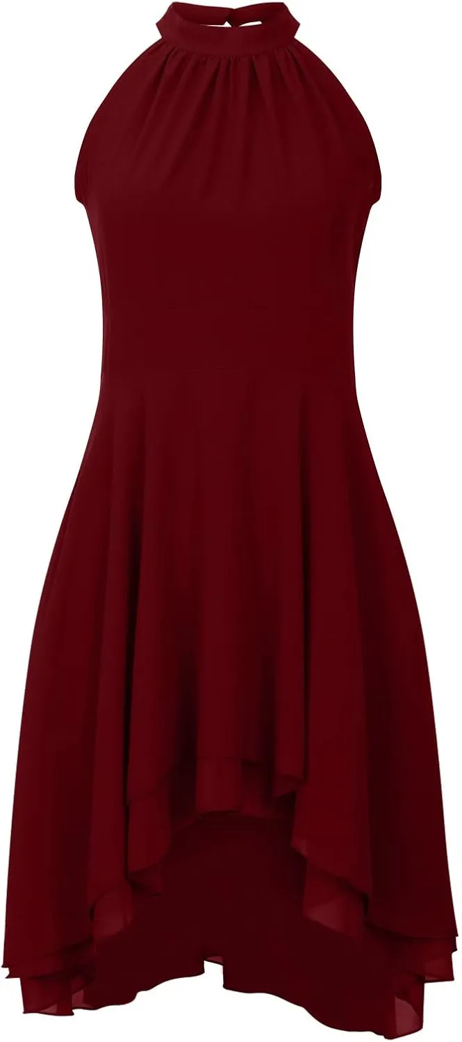 Chiffon Dresses for Women Sexy 2024 Double Layer Ruffle Halter a line Short Dress high Waist Sleeveless Mini Dress