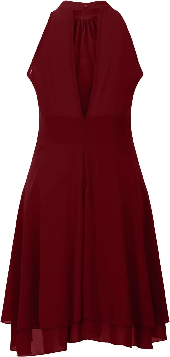 Chiffon Dresses for Women Sexy 2024 Double Layer Ruffle Halter a line Short Dress high Waist Sleeveless Mini Dress