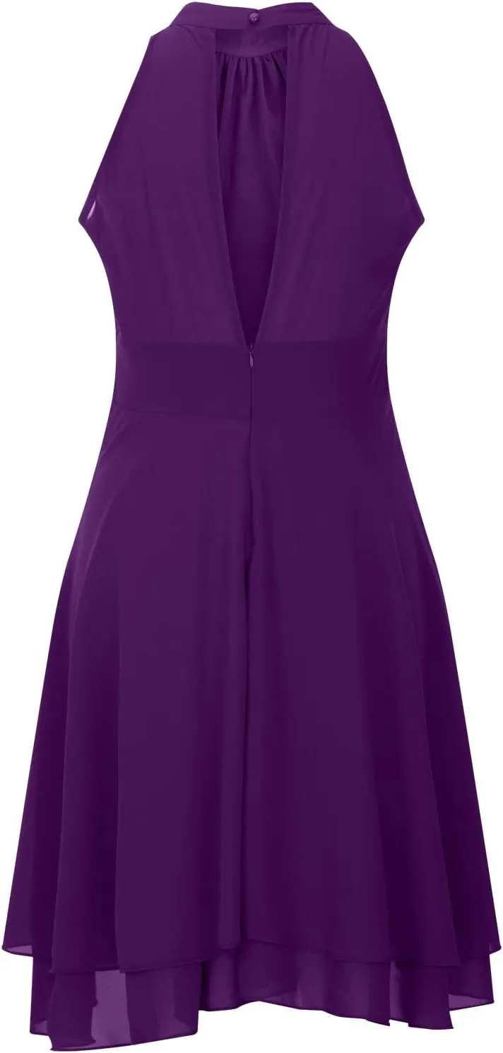 Chiffon Dresses for Women Sexy 2024 Double Layer Ruffle Halter a line Short Dress high Waist Sleeveless Mini Dress