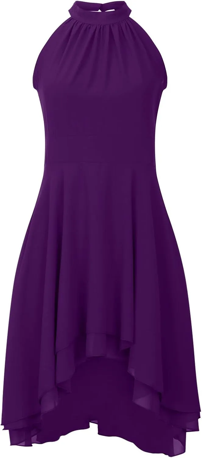 Chiffon Dresses for Women Sexy 2024 Double Layer Ruffle Halter a line Short Dress high Waist Sleeveless Mini Dress