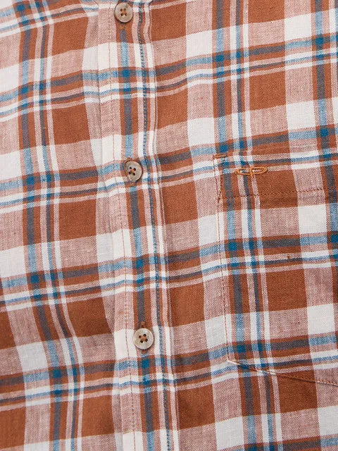 Colorplus Men Orange Checks Regular Fit Linen Casual Shirts