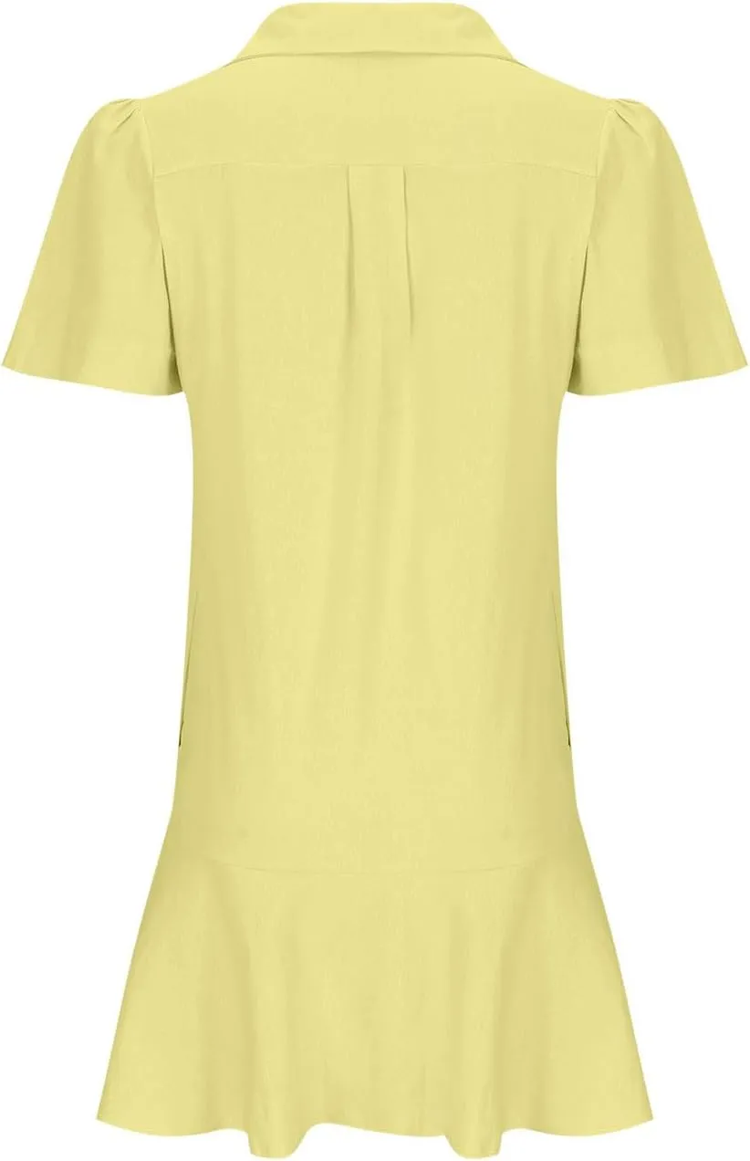 comfy dresses for women 2024 fashion lapel sleeveless ruffle hem dresses button down loose fit solid mini dresses