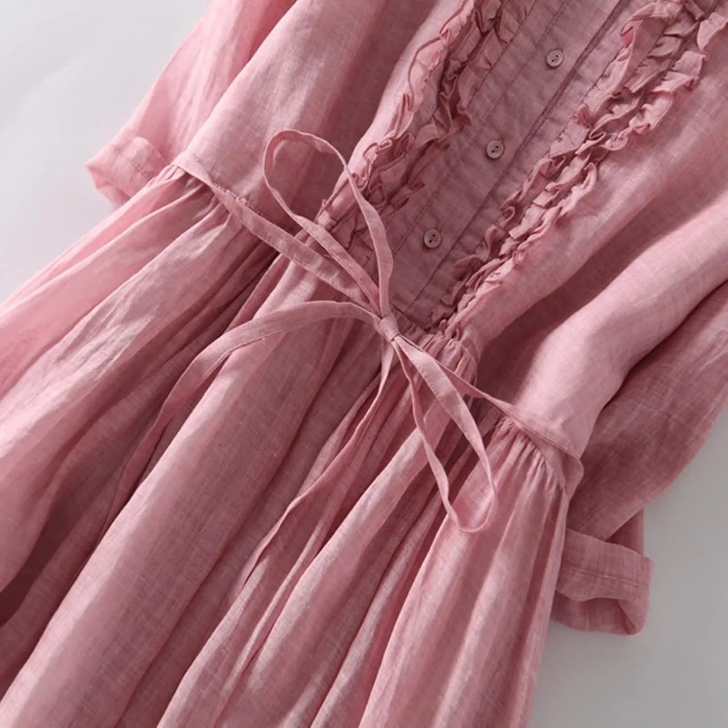 Cotton Linen Dresses for Women 2025 Maxi Button Down A Line Dress Trendy 3/4 Sleeve Swing Flowy Dress Summer Dress
