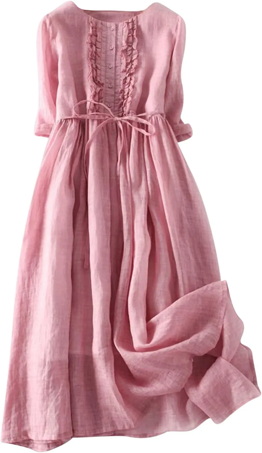 Cotton Linen Dresses for Women 2025 Maxi Button Down A Line Dress Trendy 3/4 Sleeve Swing Flowy Dress Summer Dress