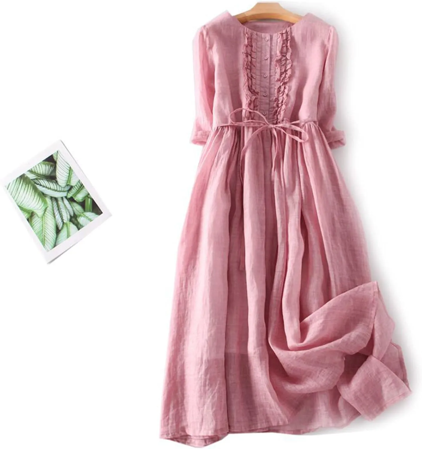 Cotton Linen Dresses for Women 2025 Maxi Button Down A Line Dress Trendy 3/4 Sleeve Swing Flowy Dress Summer Dress