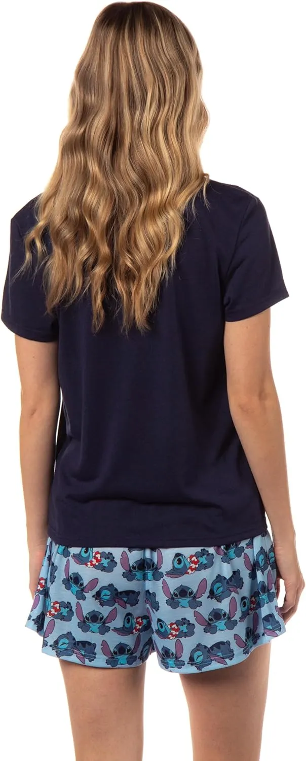 Disney Womens' Lilo & Stitch Wipeout Short Sleeve and Short Sleep Pajama Set
