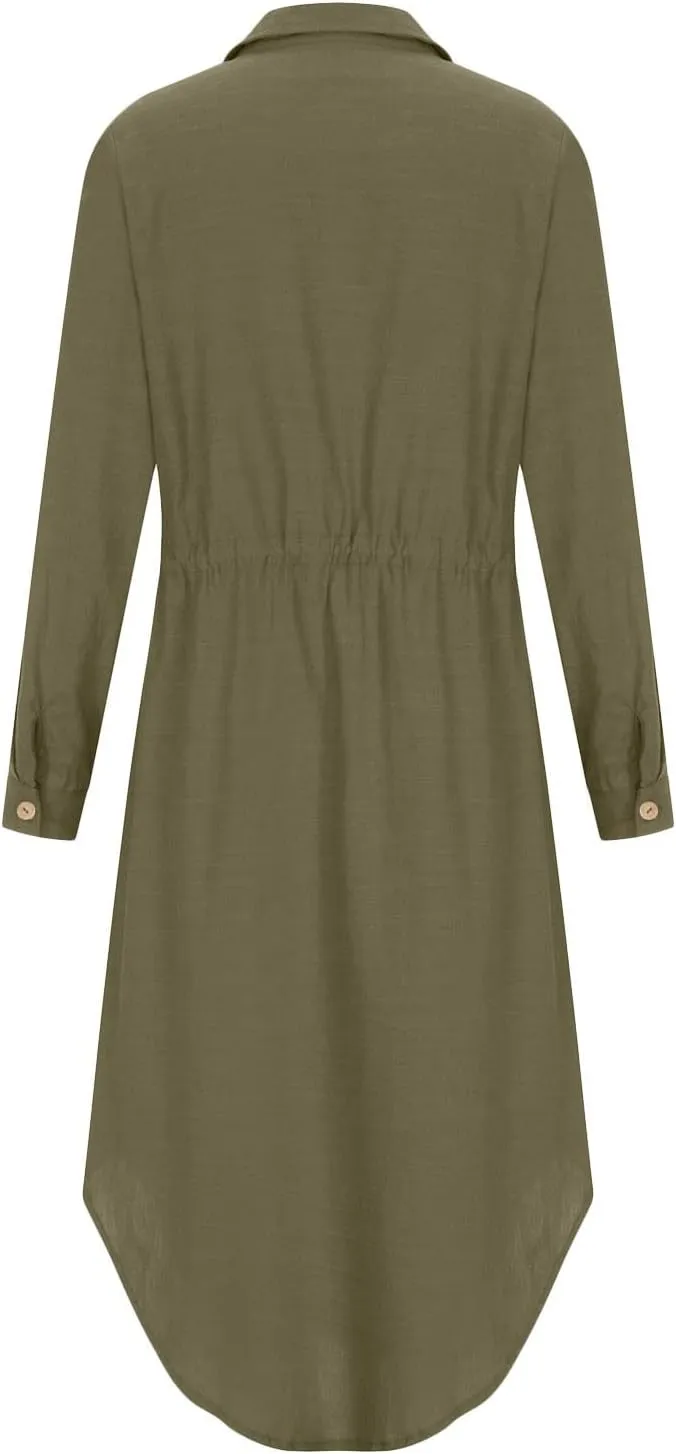 Dresses for Women Fall 2024 Plus Size Button Down Ankle Length Dresses Cotton Linen Empire Waist Maxi Long Dresses
