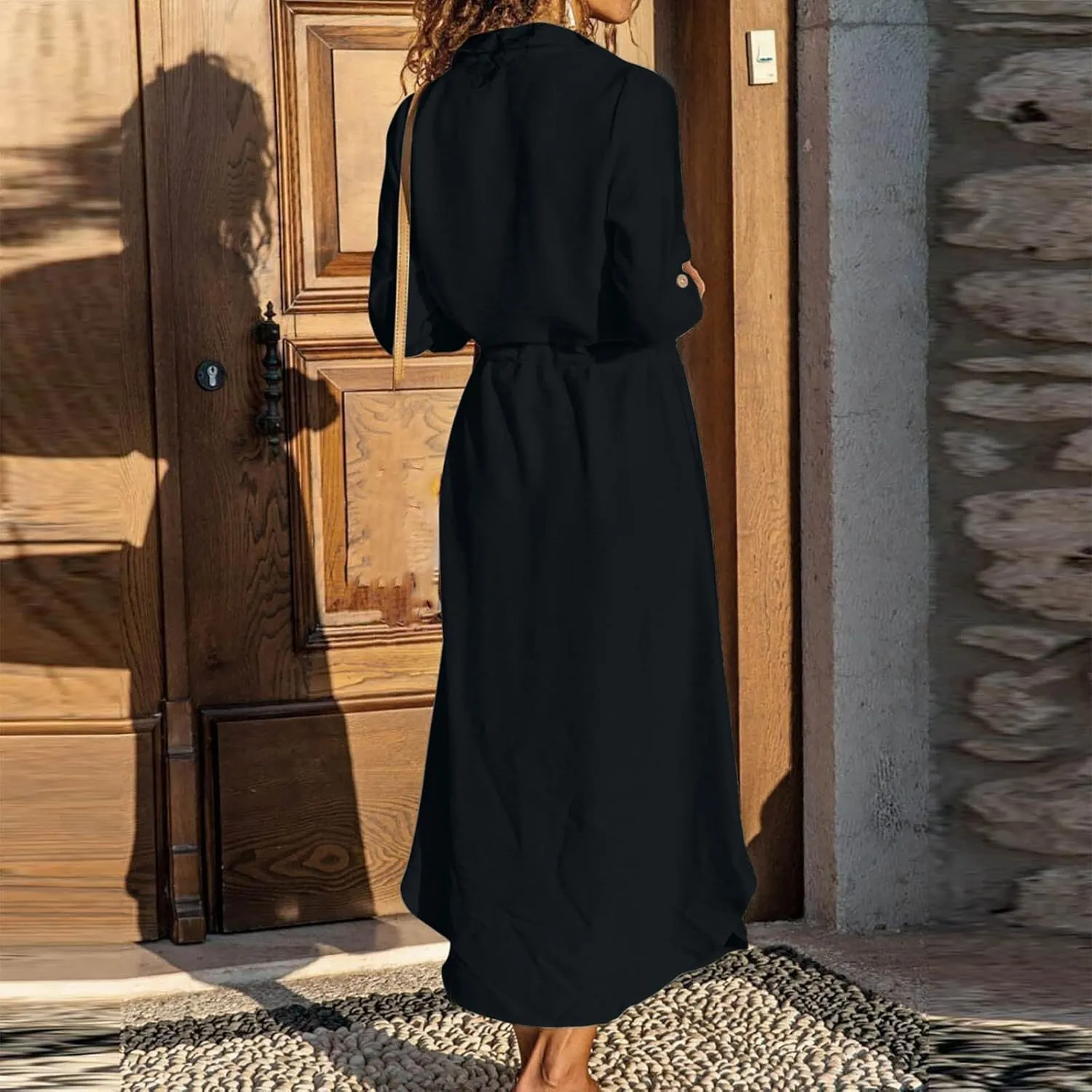 Dresses for Women Fall 2024 Plus Size Button Down Ankle Length Dresses Cotton Linen Empire Waist Maxi Long Dresses