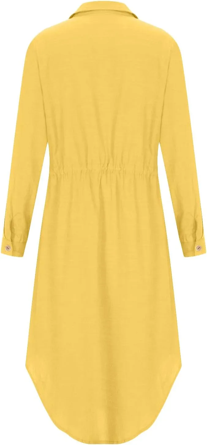 Dresses for Women Fall 2024 Plus Size Button Down Ankle Length Dresses Cotton Linen Empire Waist Maxi Long Dresses