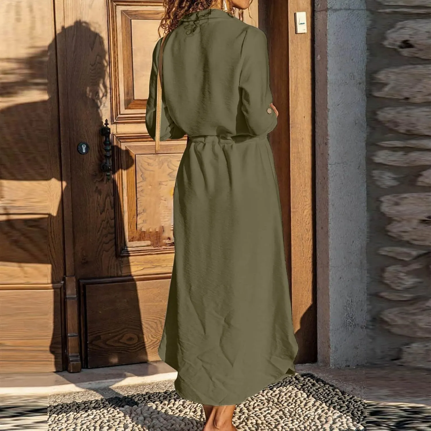 Dresses for Women Fall 2024 Plus Size Button Down Ankle Length Dresses Cotton Linen Empire Waist Maxi Long Dresses