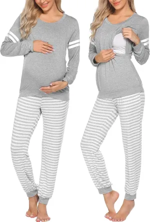 Ekouaer Maternity Pajama Set Nursing Pjs Women Breastfeeding Pregnancy Postpartum Clothes Long Sleeve Top & Pant with Pockets