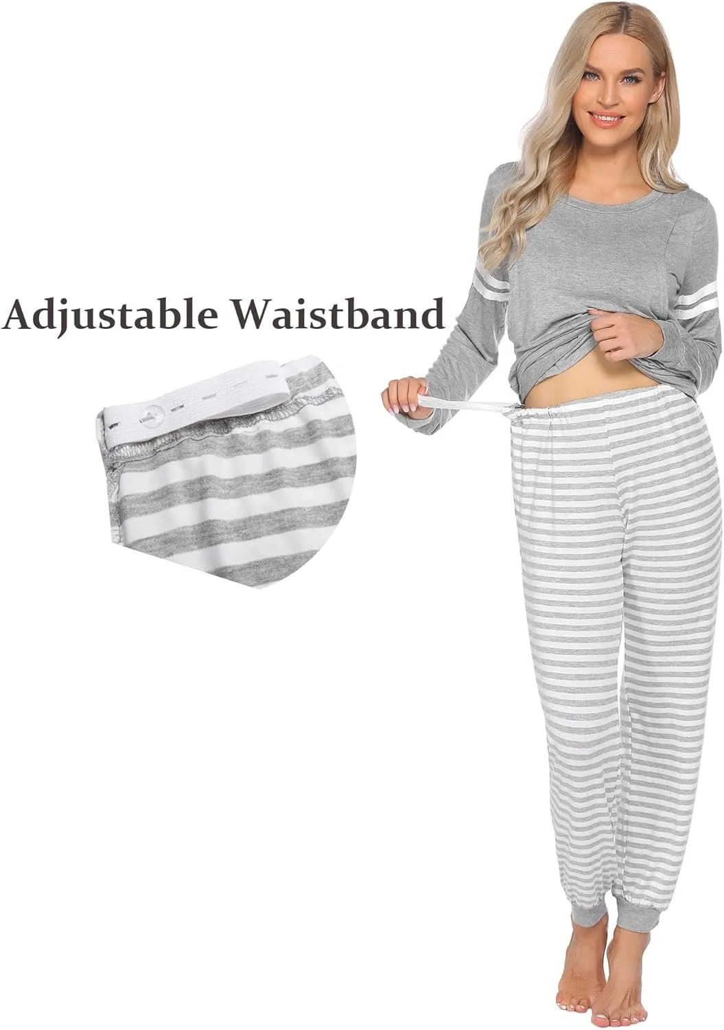 Ekouaer Maternity Pajama Set Nursing Pjs Women Breastfeeding Pregnancy Postpartum Clothes Long Sleeve Top & Pant with Pockets