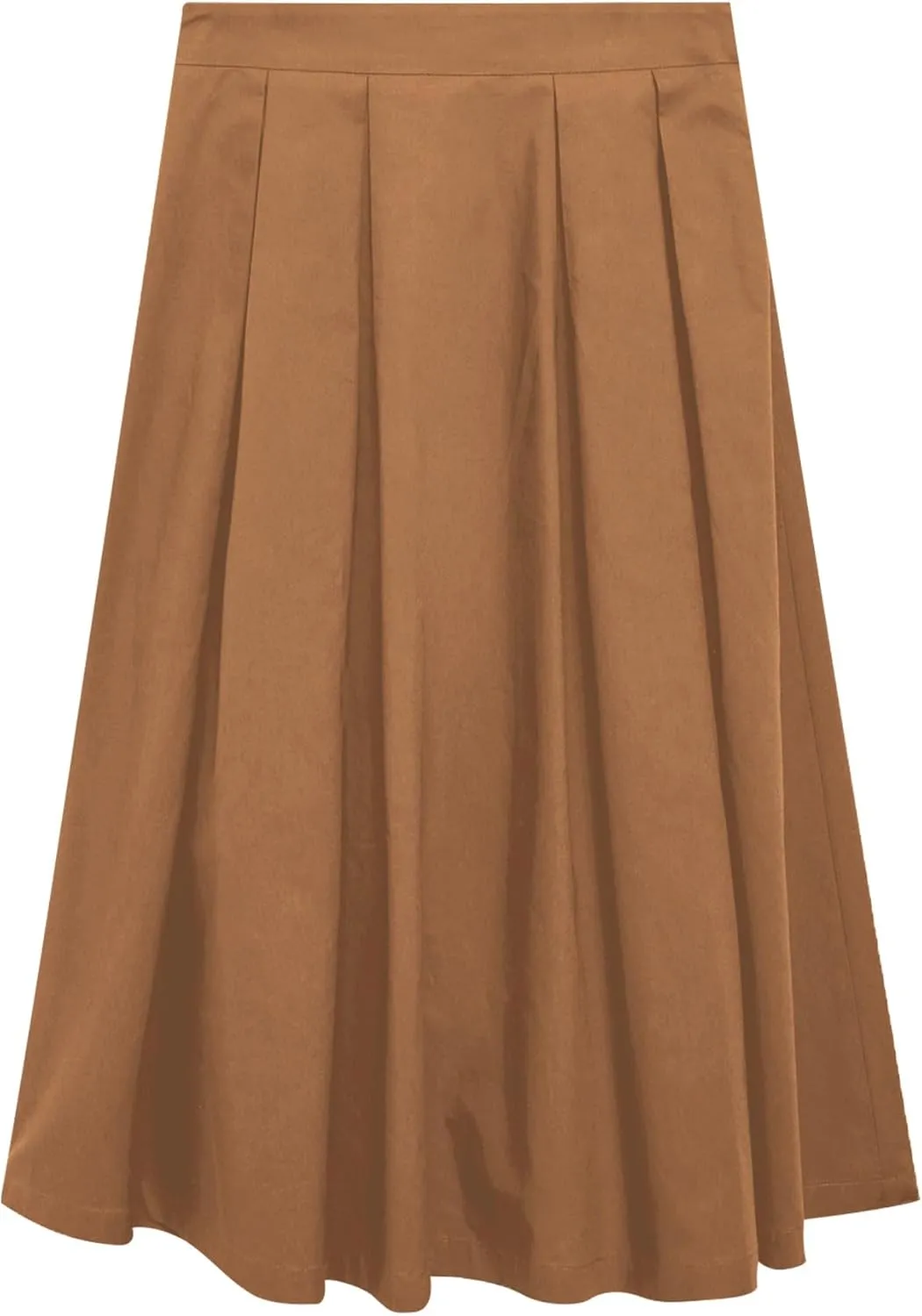 Ezcosplay Women Casual High Waisted Pleated A-line Midi Skirt Fall Winter Zipper Office Work Skirts