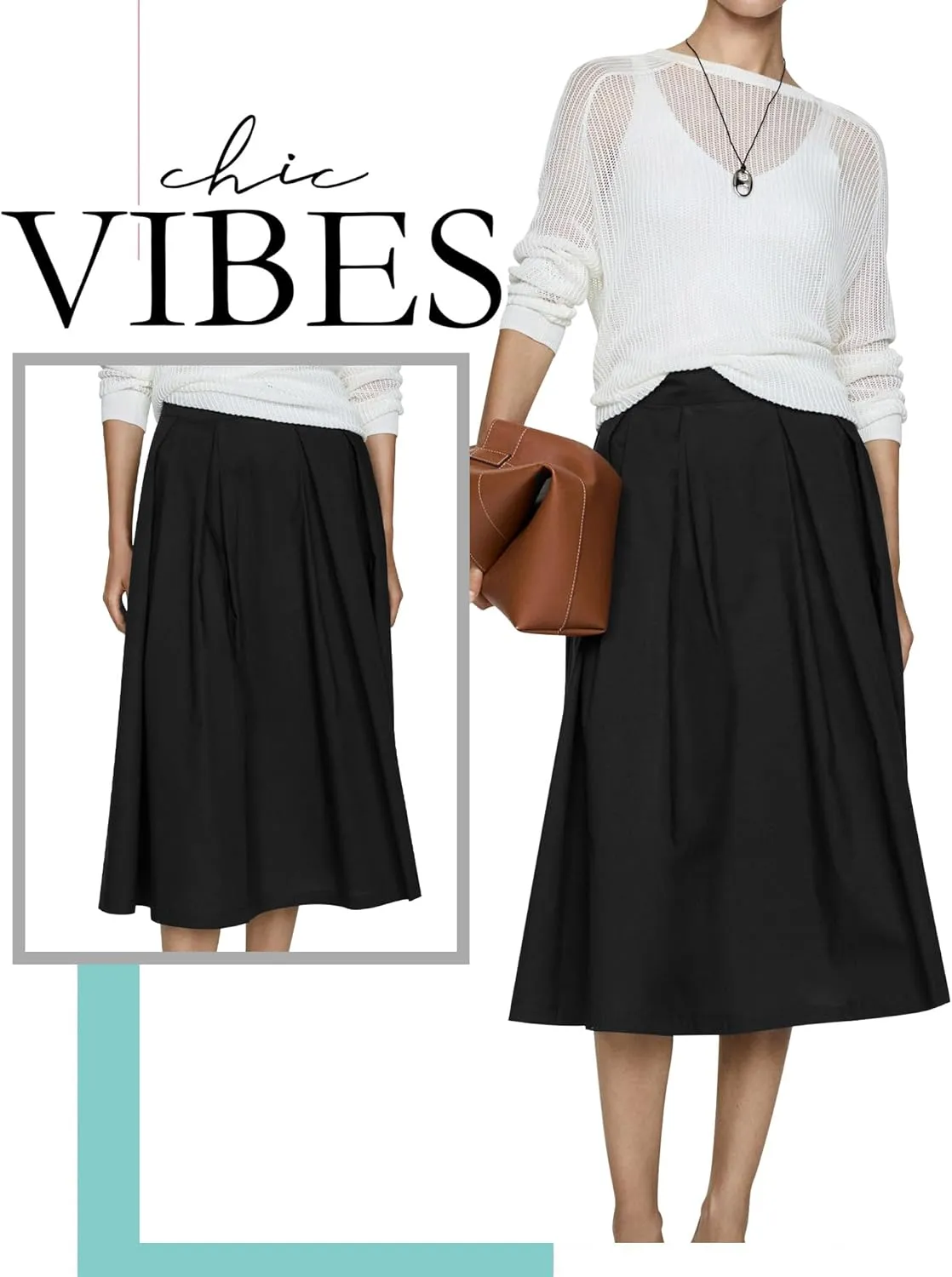 Ezcosplay Women Casual High Waisted Pleated A-line Midi Skirt Fall Winter Zipper Office Work Skirts