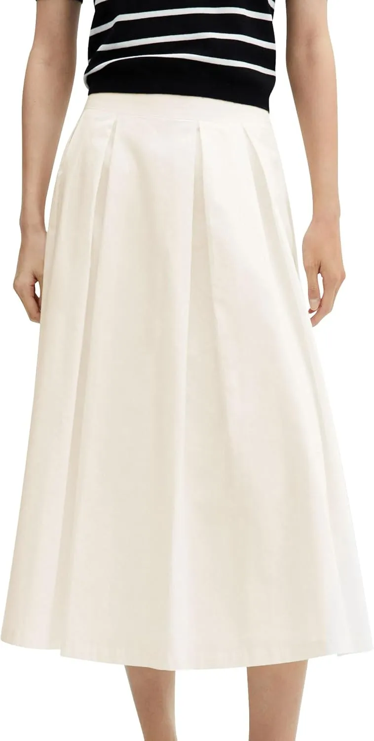 Ezcosplay Women Casual High Waisted Pleated A-line Midi Skirt Fall Winter Zipper Office Work Skirts