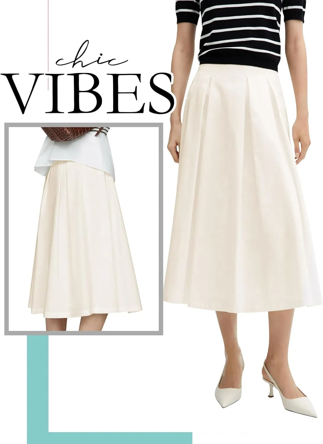 Ezcosplay Women Casual High Waisted Pleated A-line Midi Skirt Fall Winter Zipper Office Work Skirts