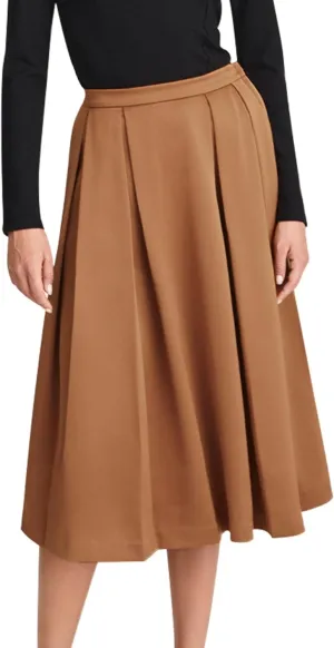 Ezcosplay Women Casual High Waisted Pleated A-line Midi Skirt Fall Winter Zipper Office Work Skirts