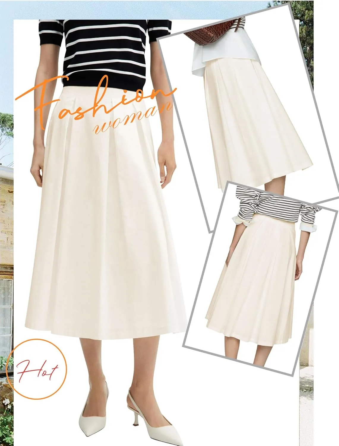 Ezcosplay Women Casual High Waisted Pleated A-line Midi Skirt Fall Winter Zipper Office Work Skirts