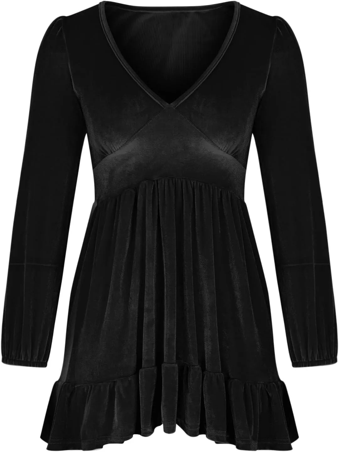 Firzero Womens Evening Party Dresses Plus Size Velet Ruffle Flowy Short Dress Casual V Neck Long Sleeve A Line Formal Dresses