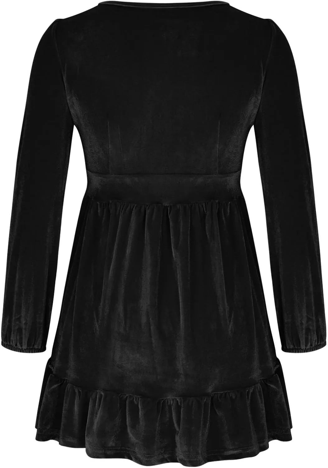 Firzero Womens Evening Party Dresses Plus Size Velet Ruffle Flowy Short Dress Casual V Neck Long Sleeve A Line Formal Dresses