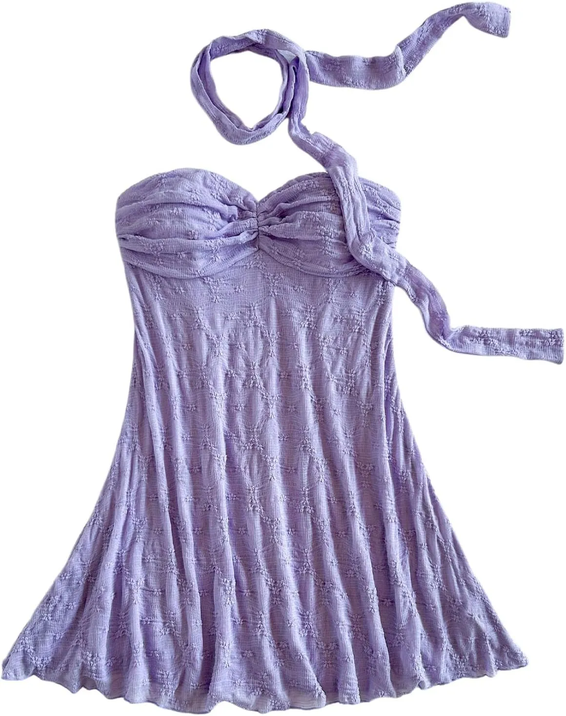 Floerns Women's Textured Flared Mini Tube Dress Ruched Strapless Dresses with Scarf