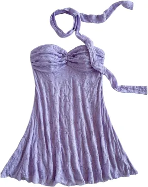 Floerns Women's Textured Flared Mini Tube Dress Ruched Strapless Dresses with Scarf